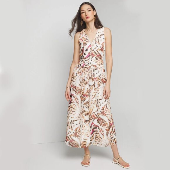 WHBM $180 Sleeveless Midi Shirtdress Dress Sundress Crinkle Chiffon Belted 10 - Picture 5 of 8